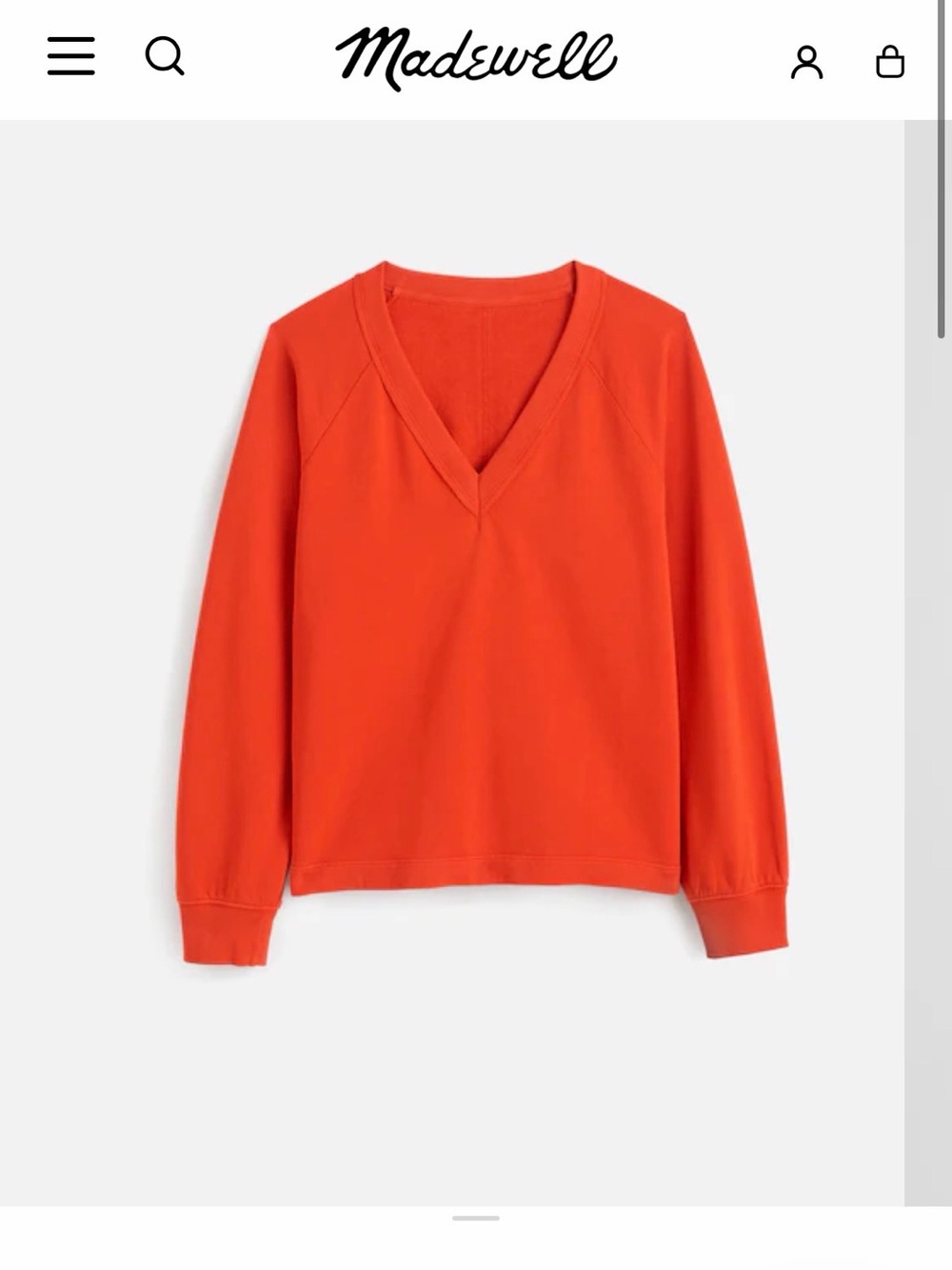 Madewell Women's Cotton Terry V-Neck Sweatshirt in Bright Orange
